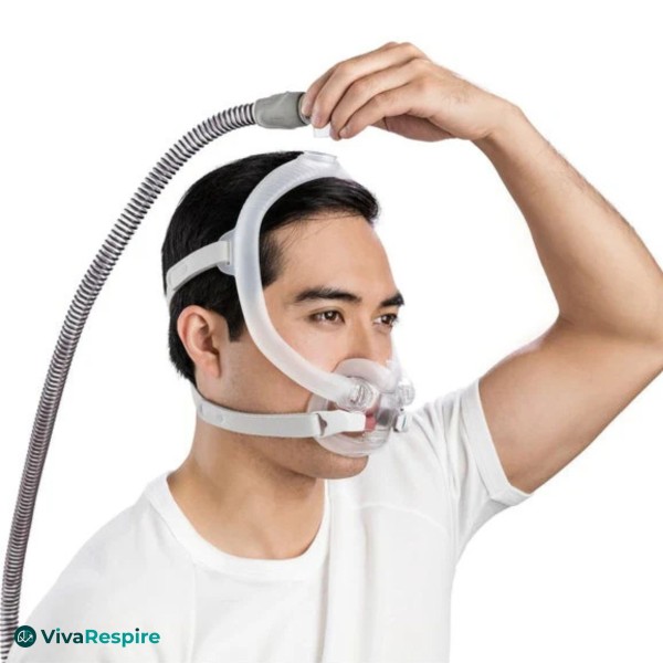 Top-of-head tube connection on ResMed AirFit F30i CPAP mask