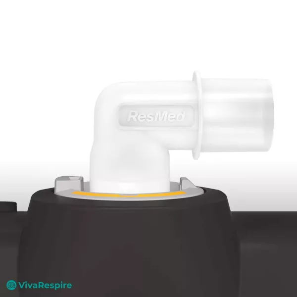 Coude à 90° pour tuyau CPAP installé sur appareil ResMed AirSense 10