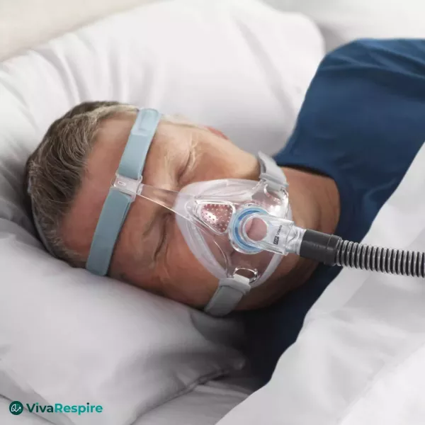 Fisher & Paykel Vitera full face CPAP-mask gedragen tijdens het slapen