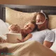 Philips DreamWear nasal CPAP mask with top-of-head hose connection – open field of vision while reading in bed