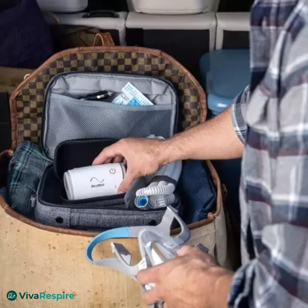 ResMed AirMini AutoSet dans sac de transport avec masque CPAP