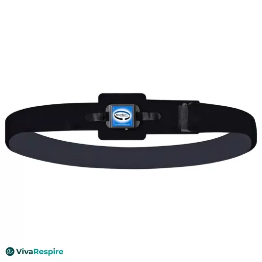 Night Shift chest belt laid flat and closed, with the Night Shift device fitted in the centre