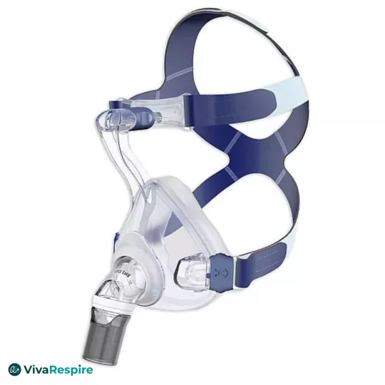 Löwenstein JOYCE Easy full face CPAP mask with navy blue headgear, side view