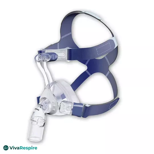 Löwenstein JOYCE Easy nasal CPAP mask with navy blue headgear, side view