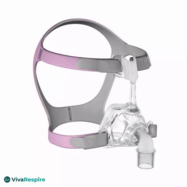 Masque nasal Mirage FX for Her ResMed – vue arrière avec harnais SoftEdge rose
