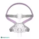 Masque nasal Mirage FX for Her ResMed – vue de face, harnais gris et rose
